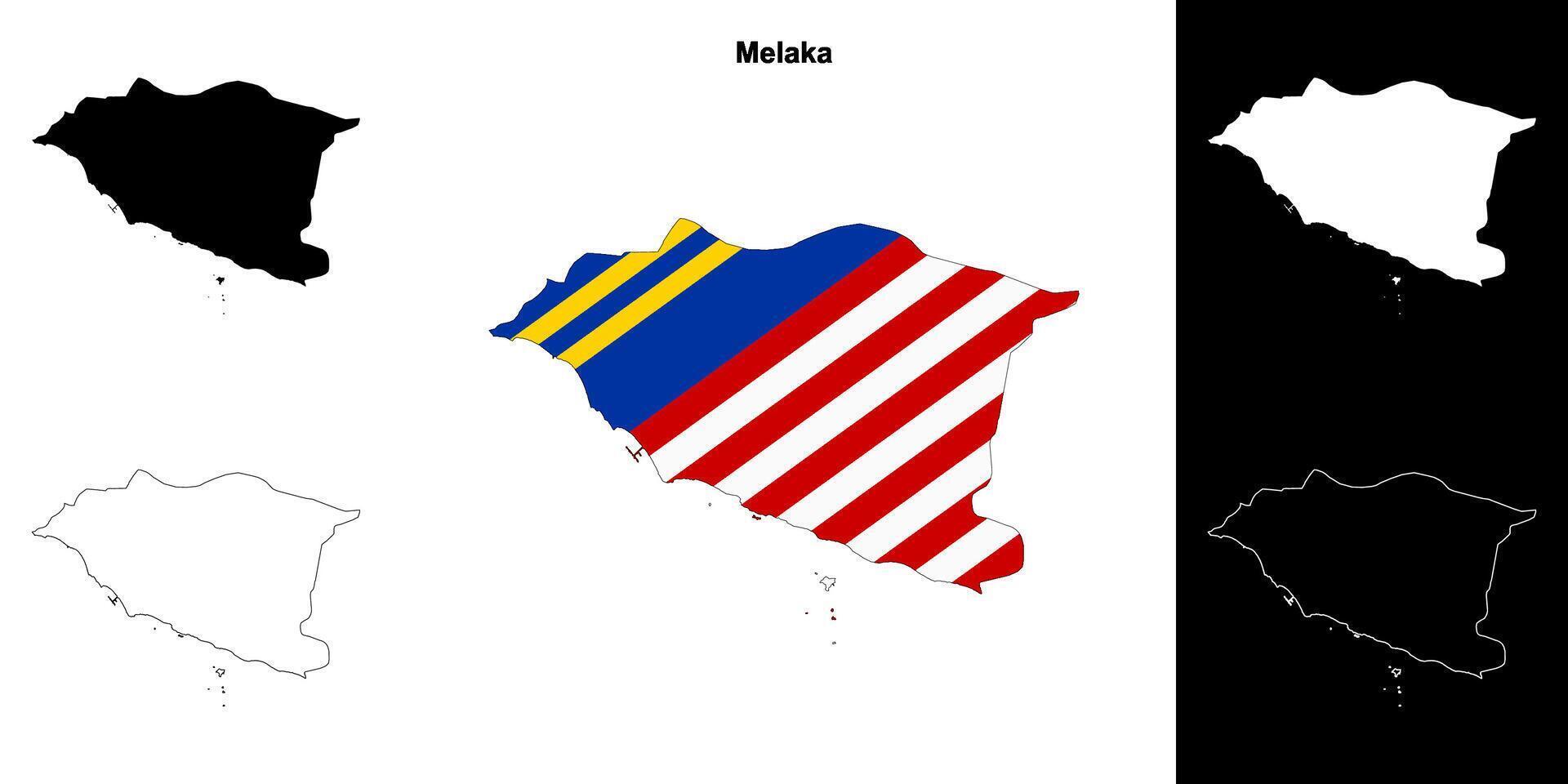 Melaka state outline map set vector