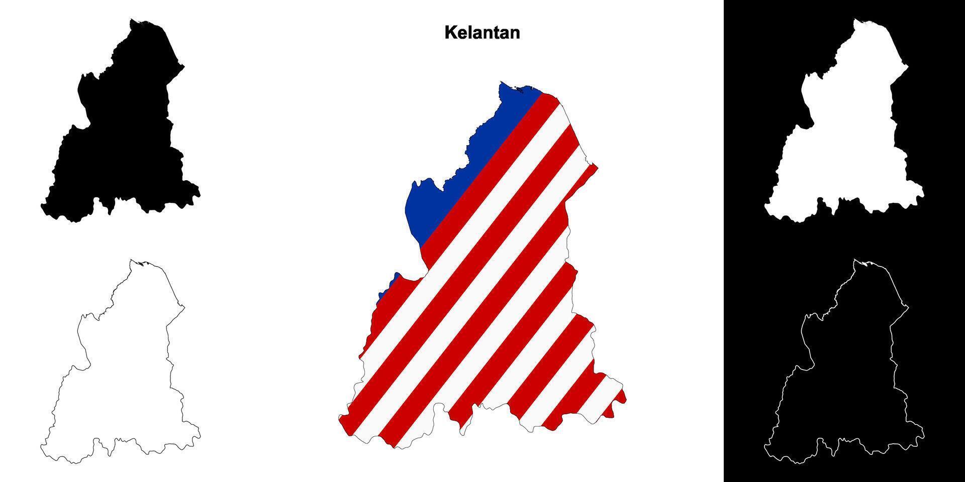 Kelantan state outline map set vector