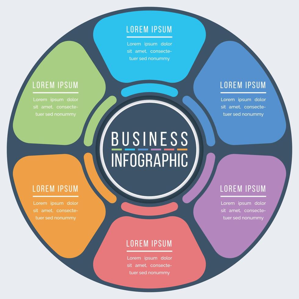 Circle Infographic design 6 Steps, objects, elements or options information business template vector