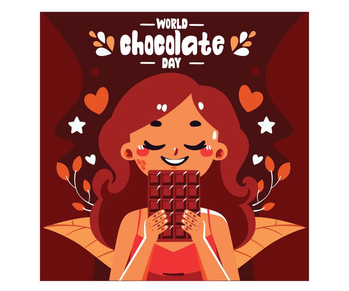 World Chocolate Day with Woman Eating Chocolate Illustration vector