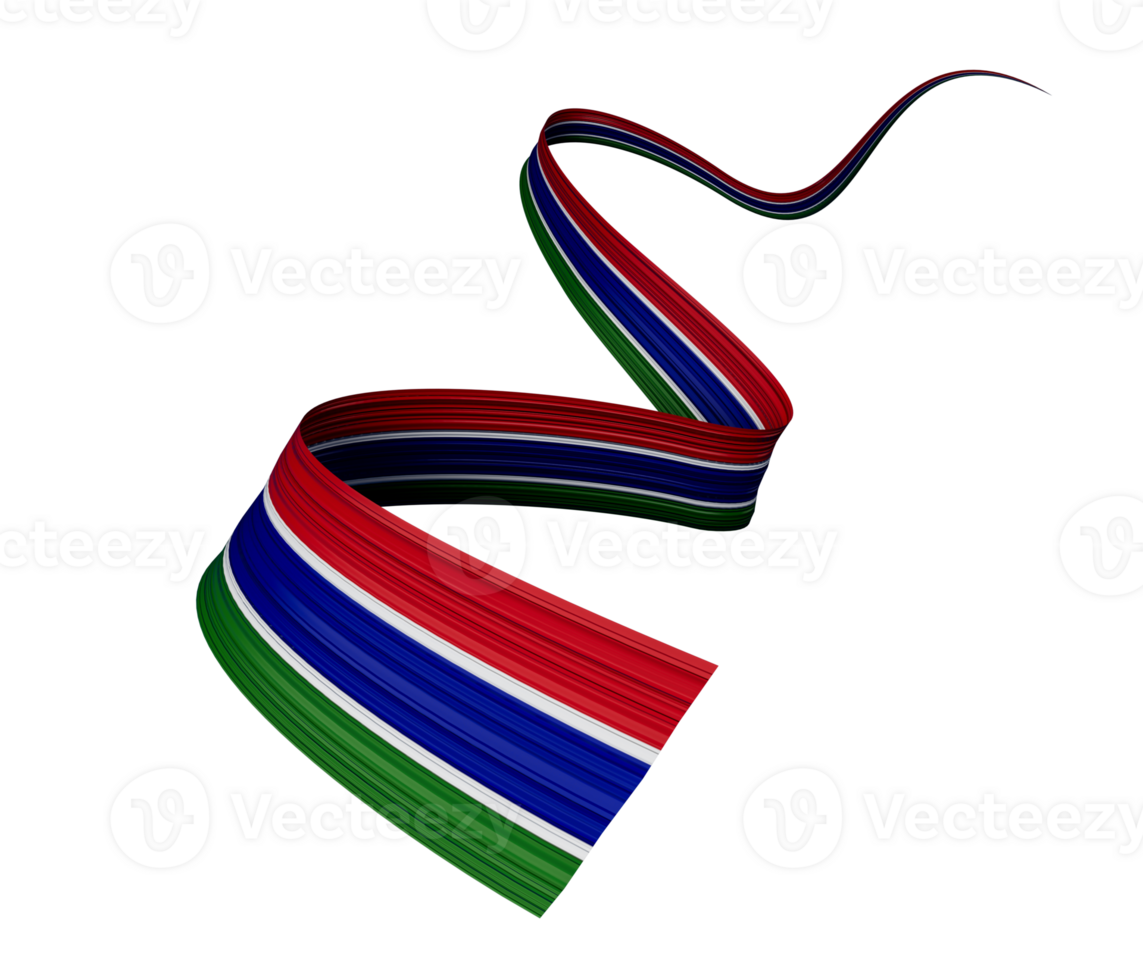 Waving ribbon or banner with flag of Gambia. independence day 3d illustration png