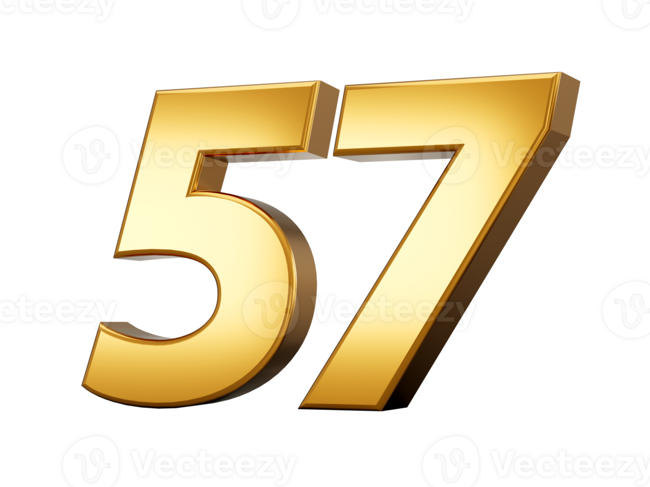 3d Shiny Gold Number 57, Fifty Seven 3d Gold Number, 3d illustration png