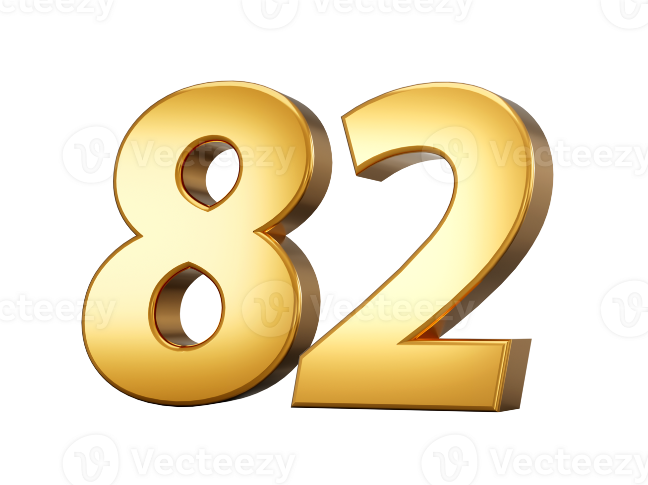 3d Shiny Gold Number 82, Eighty Two 3d Gold Number , 3d illustration png