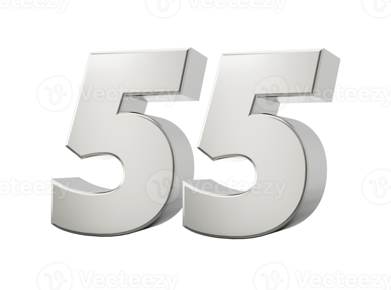 Silver 3d numbers 55 Fifty five. 3d illustration png