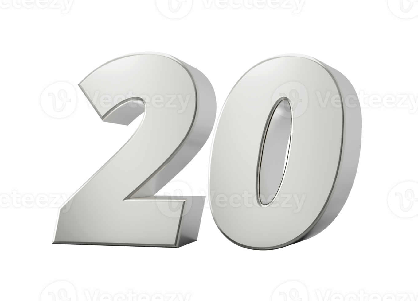Silver 3d numbers 20 Twenty. 3d illustration png