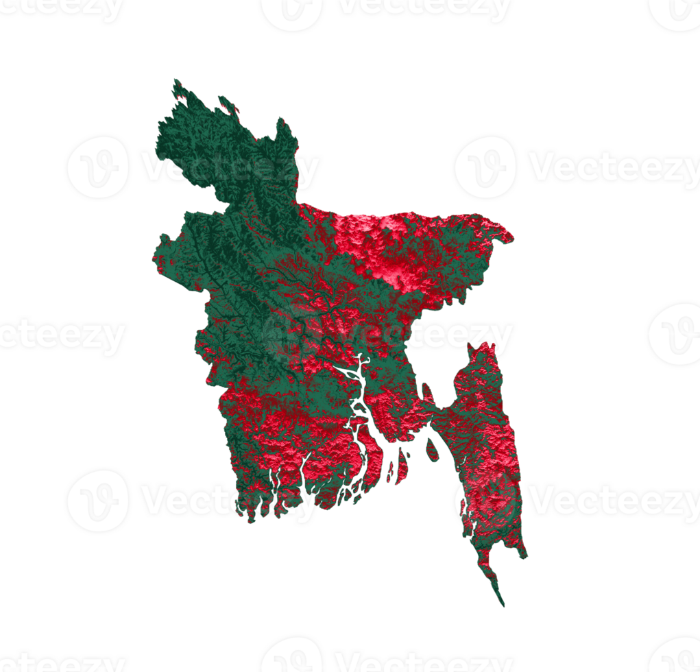 Bangladesh map with the flag Colors Red and yellow Shaded relief map 3d illustration png