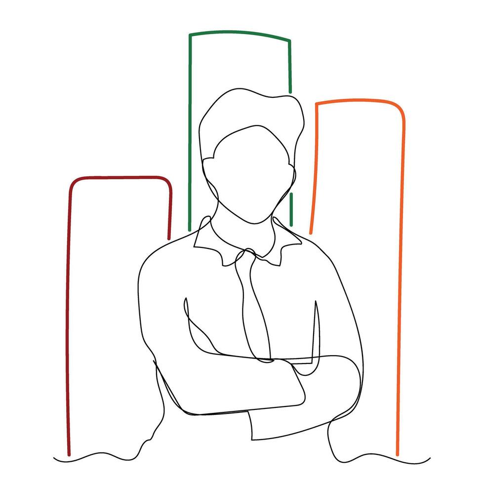 Sketch outline concept minimal business man in drawing continuous line art. male business success talent hand drawn with white ioslated background. Abstract,,illustration. vector
