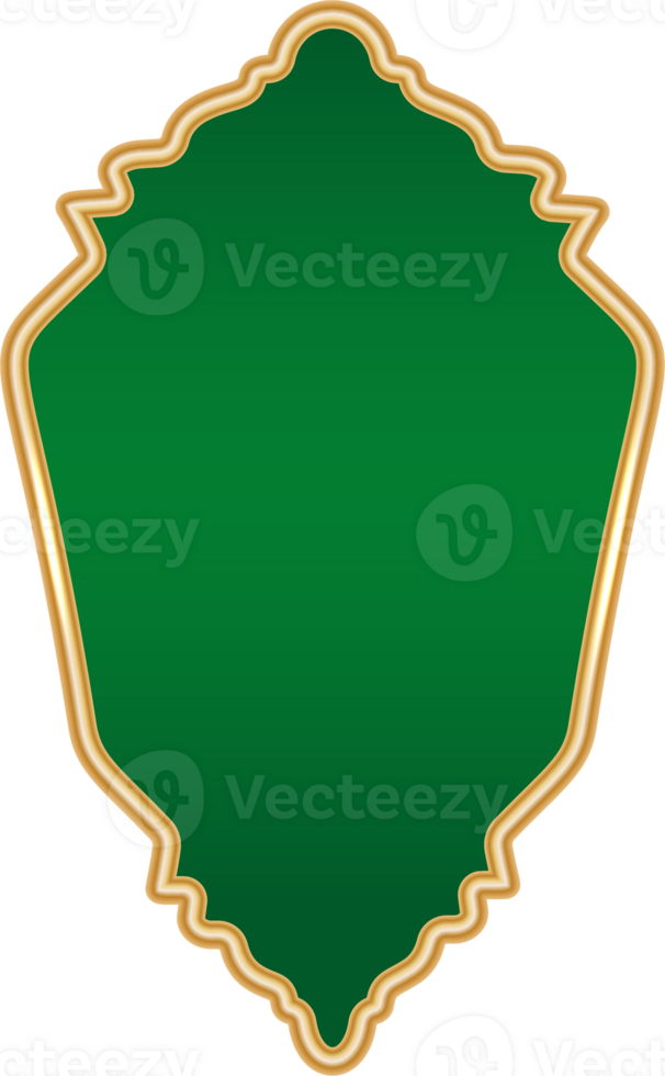 Ramadan golden shape. Islamic and Indian arch Arabic design element with green background. Luxury badge for Muslim banner and Turkish oriental window. png