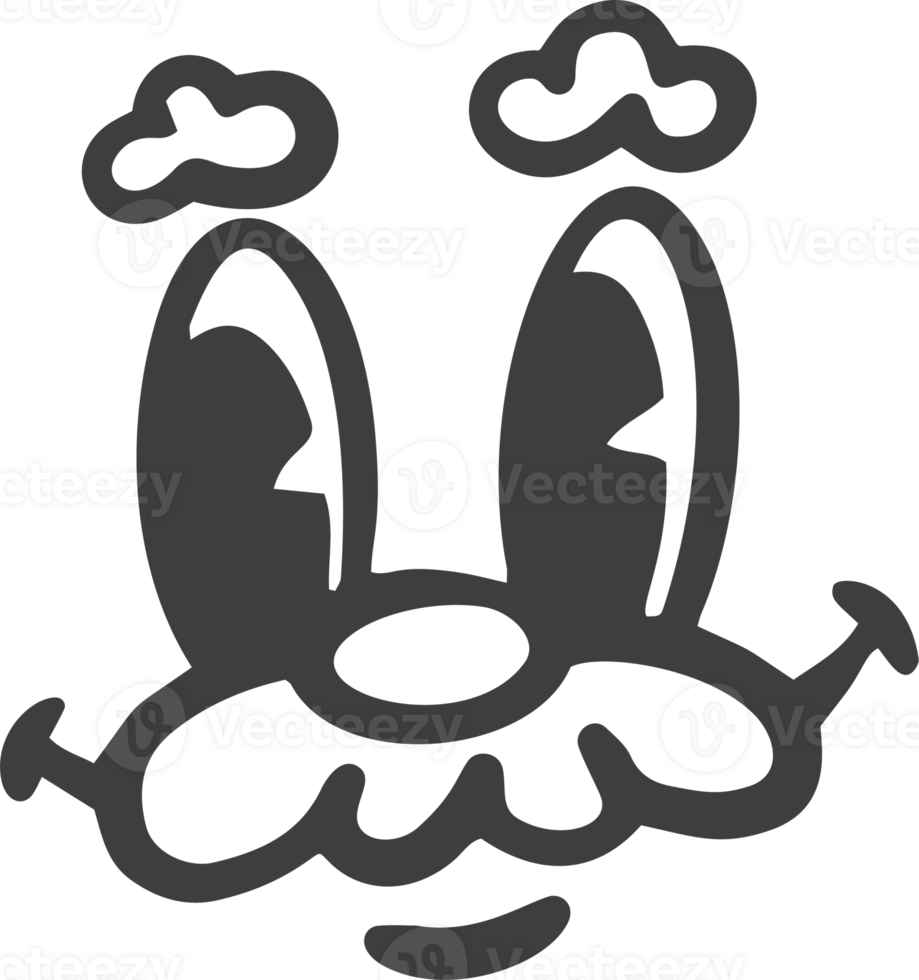 Cartoon retro face. Vintage mascot with comic cute eyes and mouth. Funny happy smiling character expression. 30-50s design emotions element. Simple caricature head png