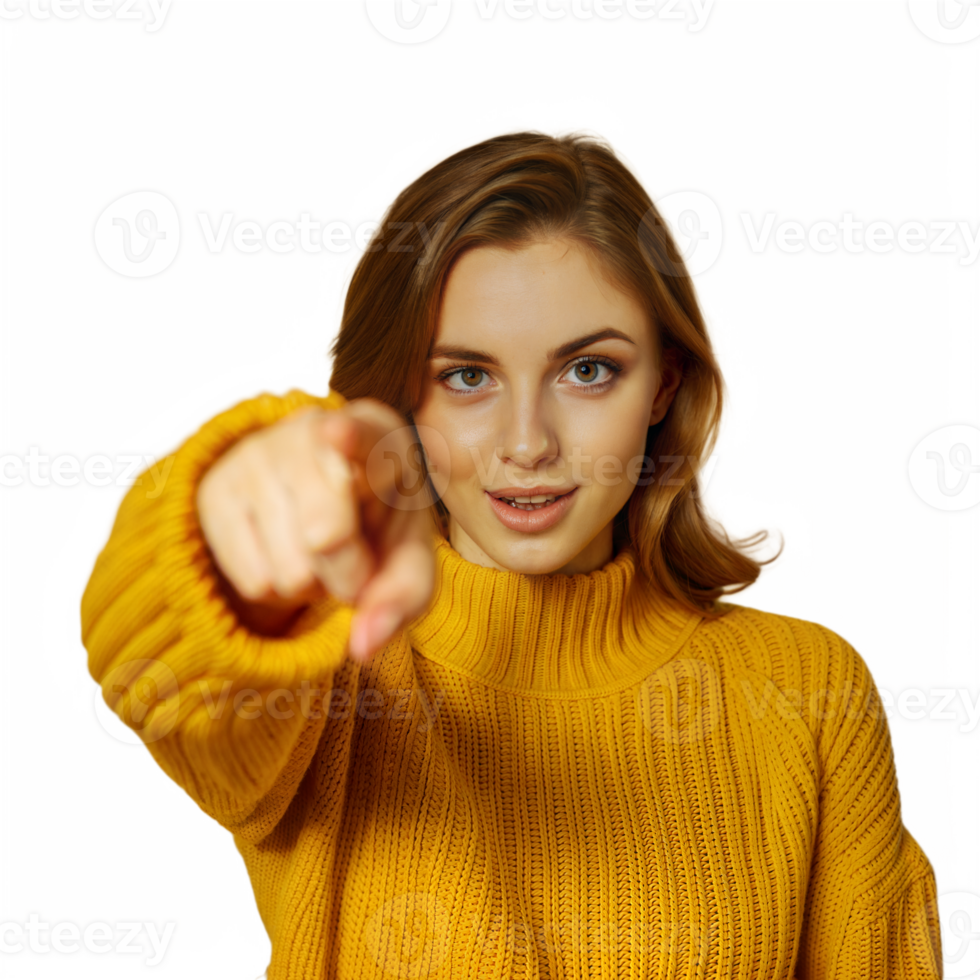 Woman pointing directly at the camera with confidence png