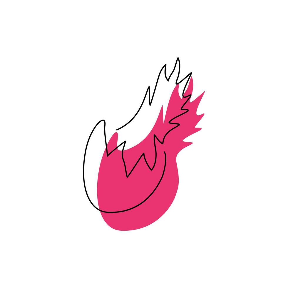 Pitaya one continuous line drawing style isolated on white. Fresh dragonfruit logo concept design. Kitchen garden fruit icon with color spot. Modern single line art hand drawn flat illustration vector