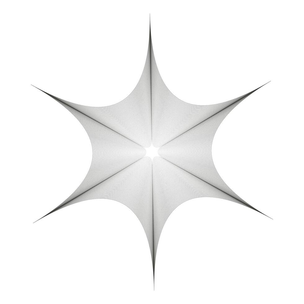 Web of thin lines isolated. Spiderweb. Abstract symmetrical shape made from linear smooth waves. Mesh weaving. Net. Black outline hexagon. Geometric design element. illustration vector