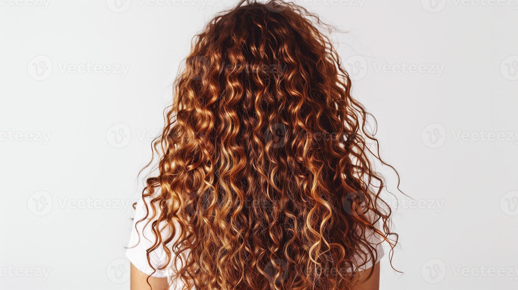 Woman with long curly hair, styled perfectly, capturing the essence of curl definition, isolated on white photo