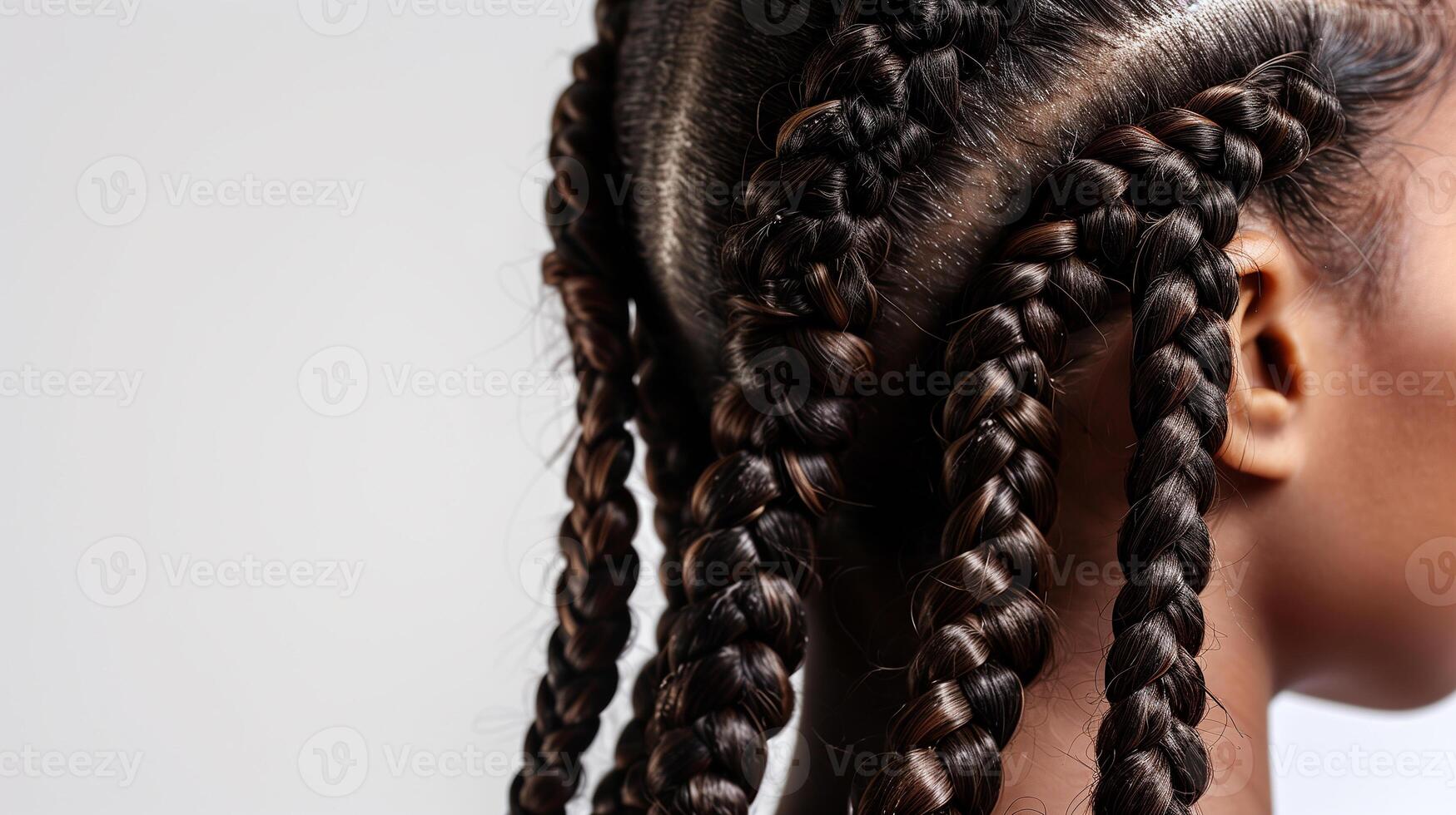 Close-up of long, textured braids, intricate and stylish, fashion-forward look, isolated on white photo