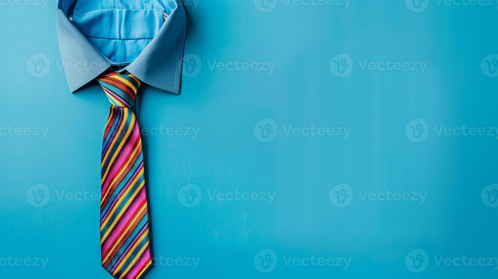 Blue shirt with rainbow tie on blue background photo