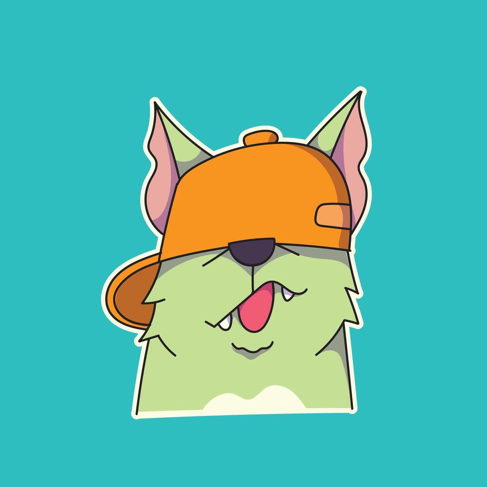 cartoon dog with his tongue sticking out wearing an orange hat, suitable for stickers and more. vector