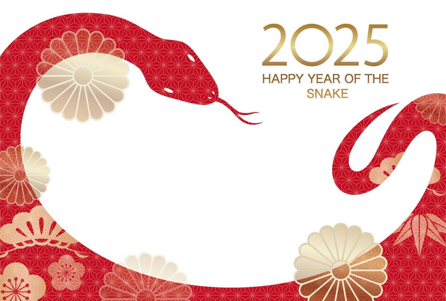 2025, Year Of The Snake, New Years Card Template With Text Space On A White Background. vector