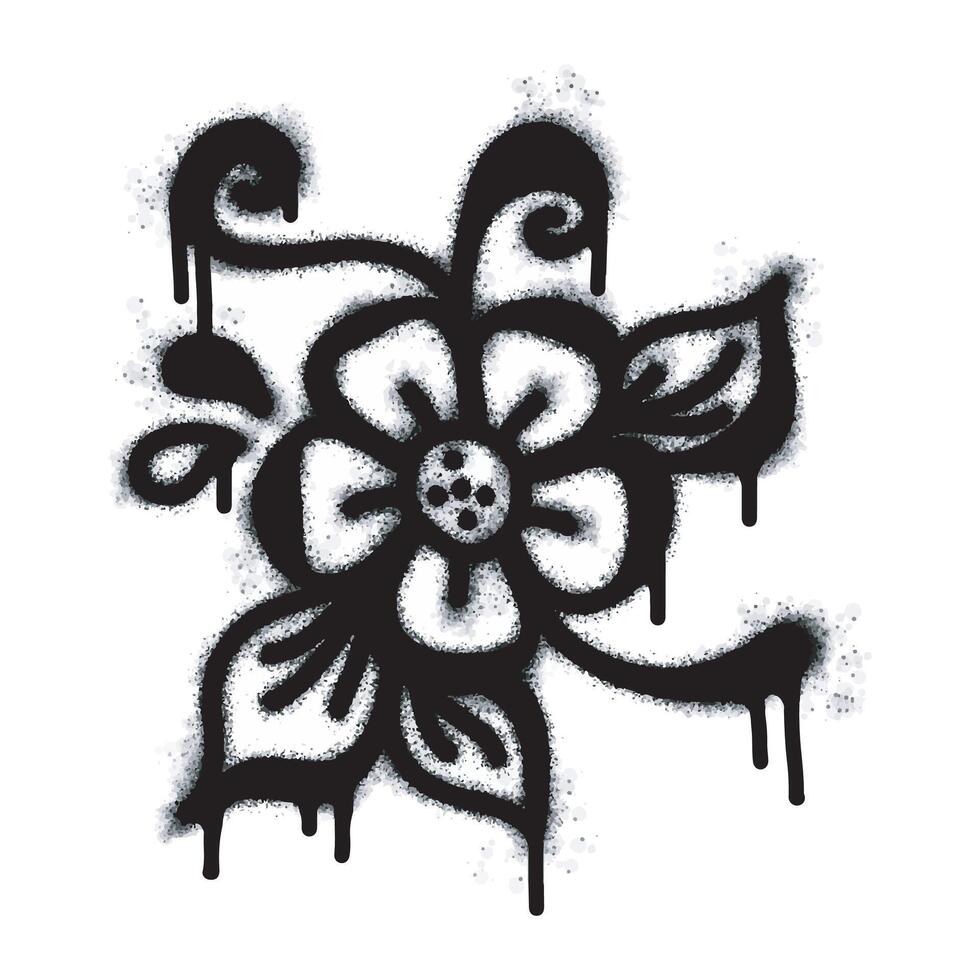 Spray Sprayed Graffiti flower icon isolated on white background. graffiti flower icon with spray on black vector