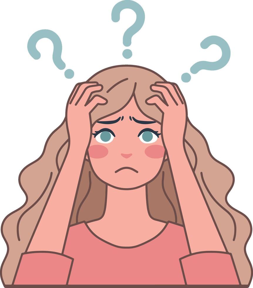 Young girl with question mark illustrations vector