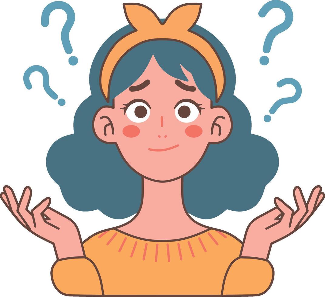 Young girl with question mark illustrations vector