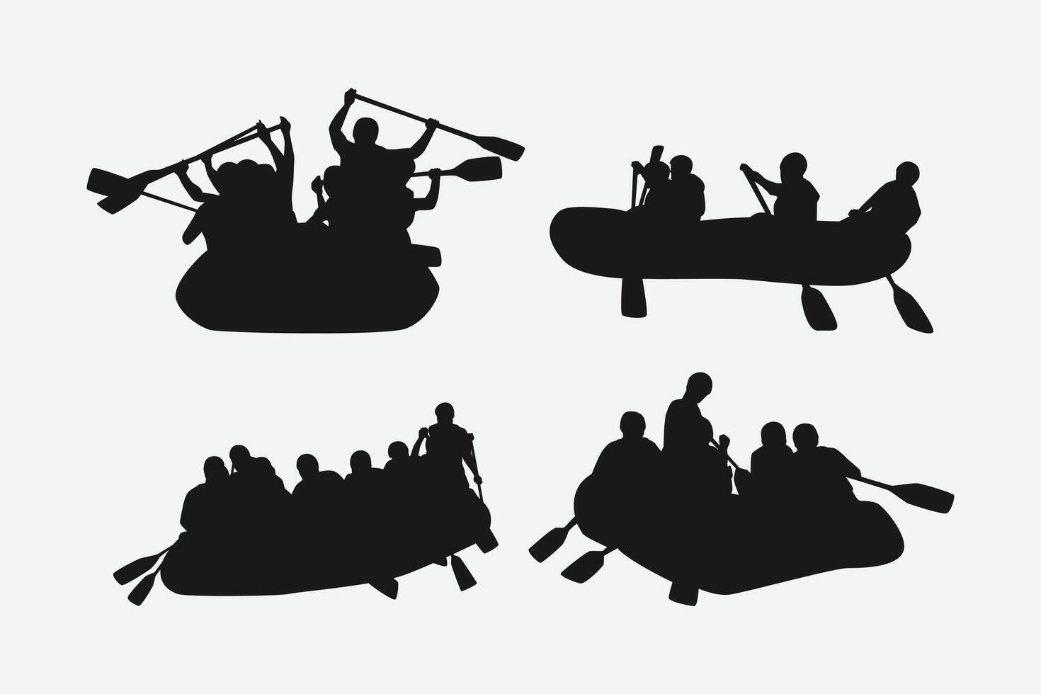 rafting silhouette collection set. whitewater river, sport concept. graphic illustration. vector