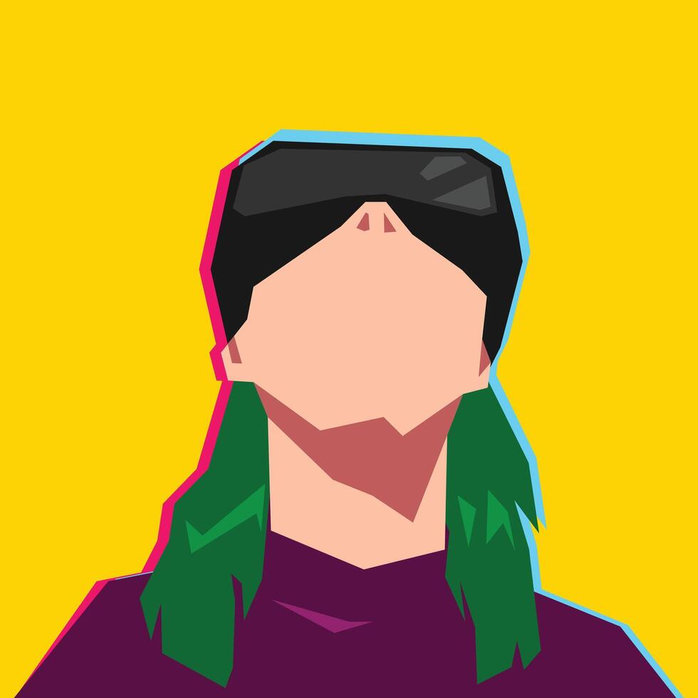 one young girl wearing vr headset glasses. concept of technology, future, modern. for profile, avatar, design purpose. flat illustration. vector