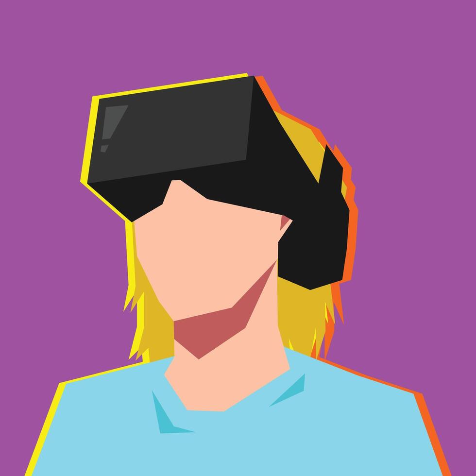 One young guy wearing vr headset glasses. Concept of technology, future, modern. For profile, avatar, design purpose. Flat illustration. vector