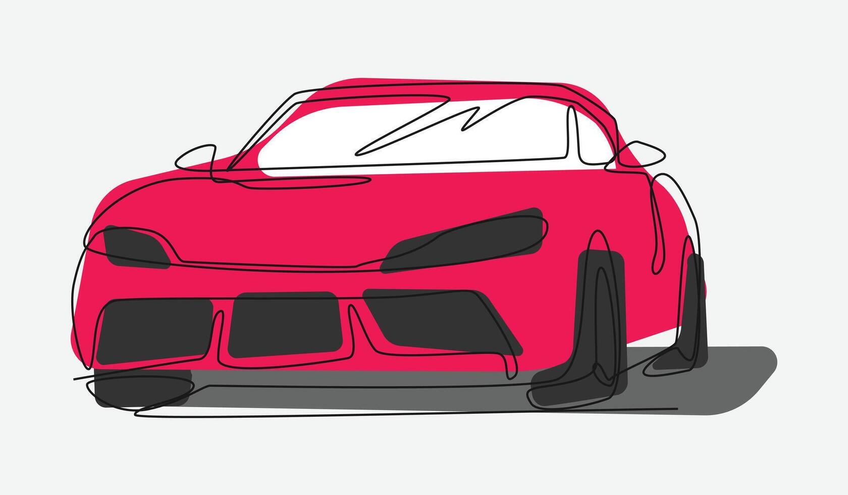Continuous one line drawing of sport car. Vehicle, racing, transportation concept. Editable stroke. Colored illustration. vector