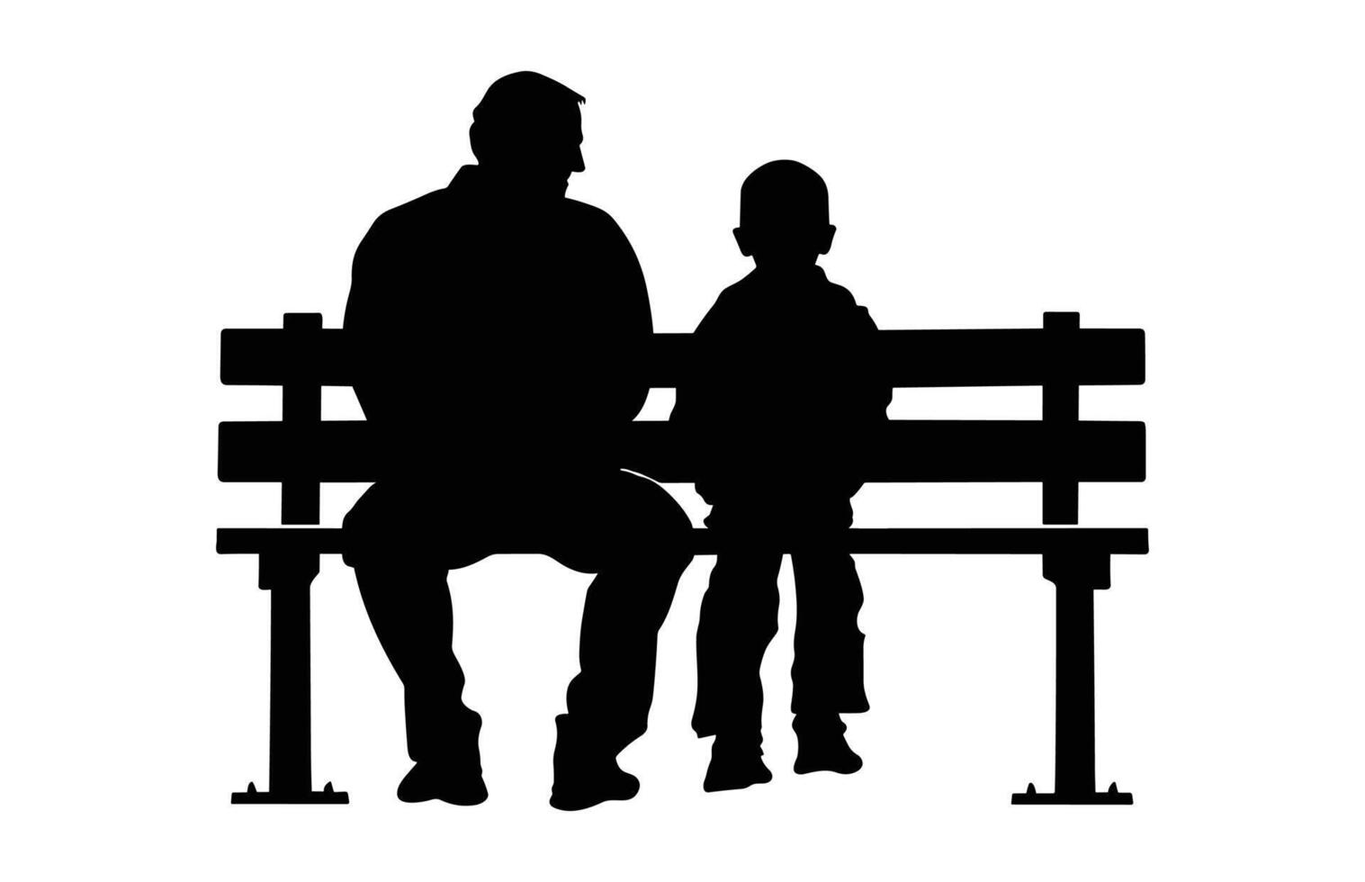 Dad and Son Sitting on a Park bench Silhouette black Clip art vector