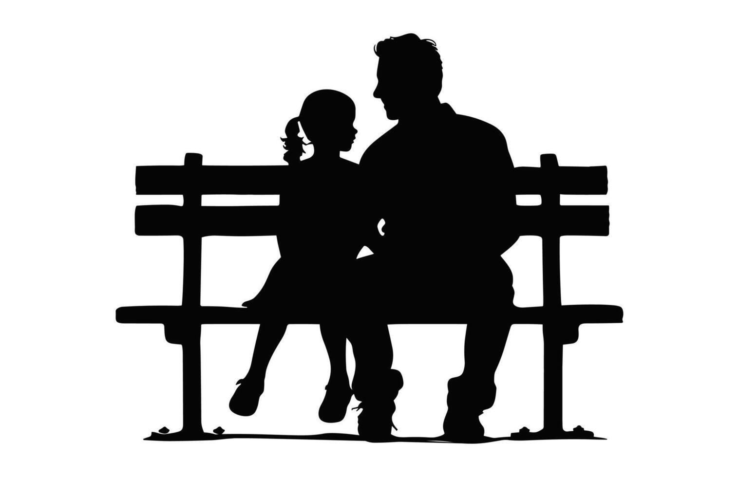 Dad and daughter Sitting on a Park Bench Silhouette vector