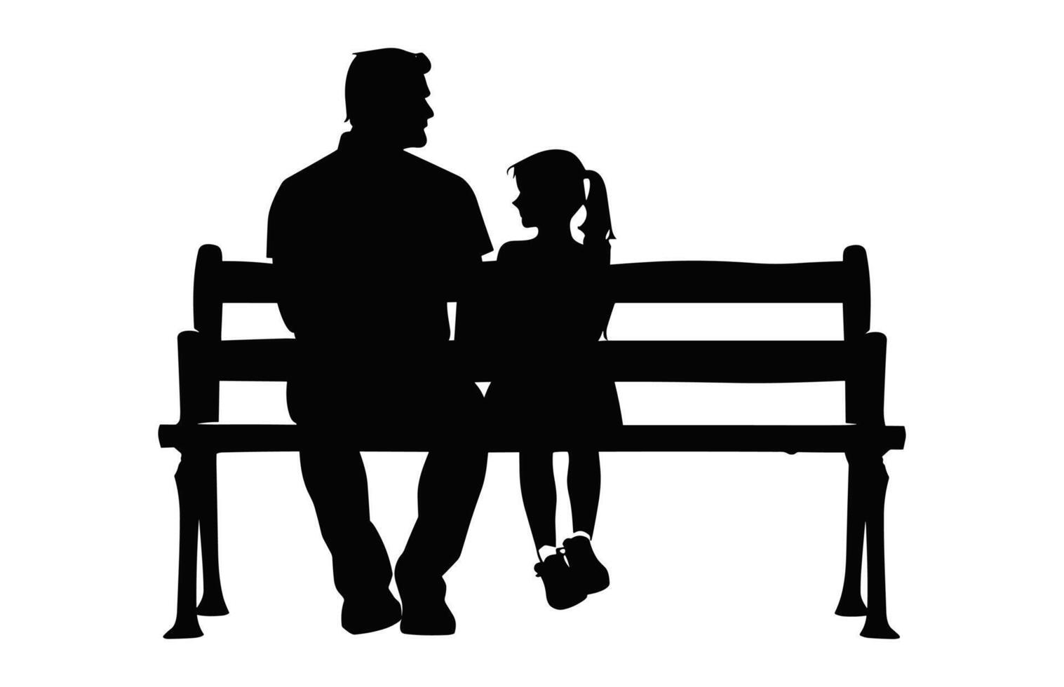 Dad and daughter Sitting on a Park Bench black Silhouette vector