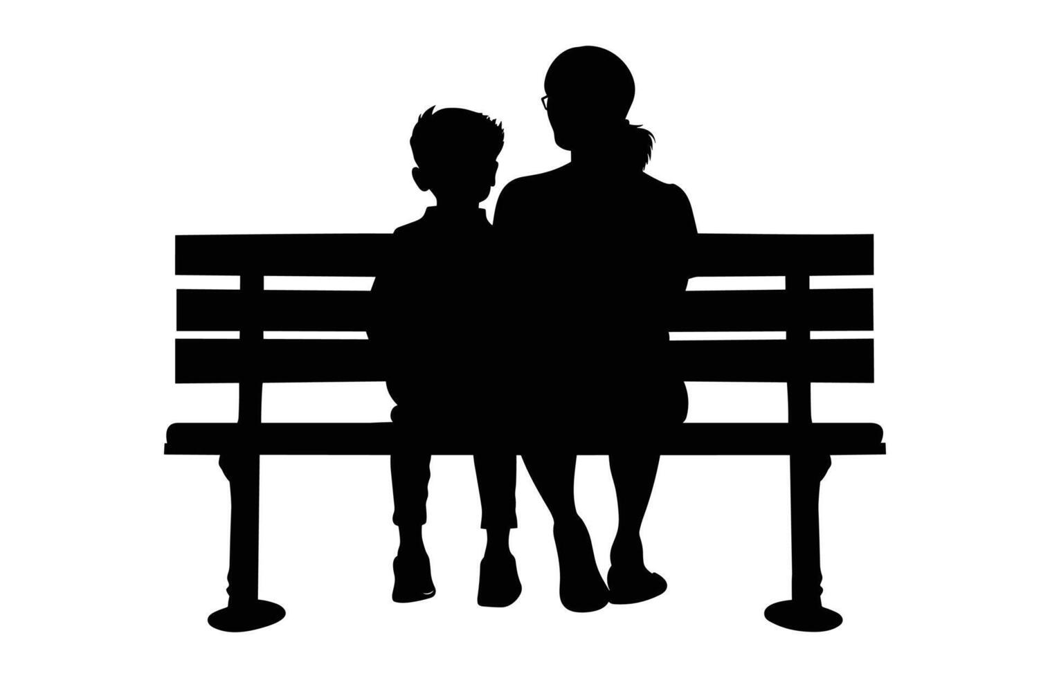 Mother Son Sitting on a Bench black Silhouette Clip art vector
