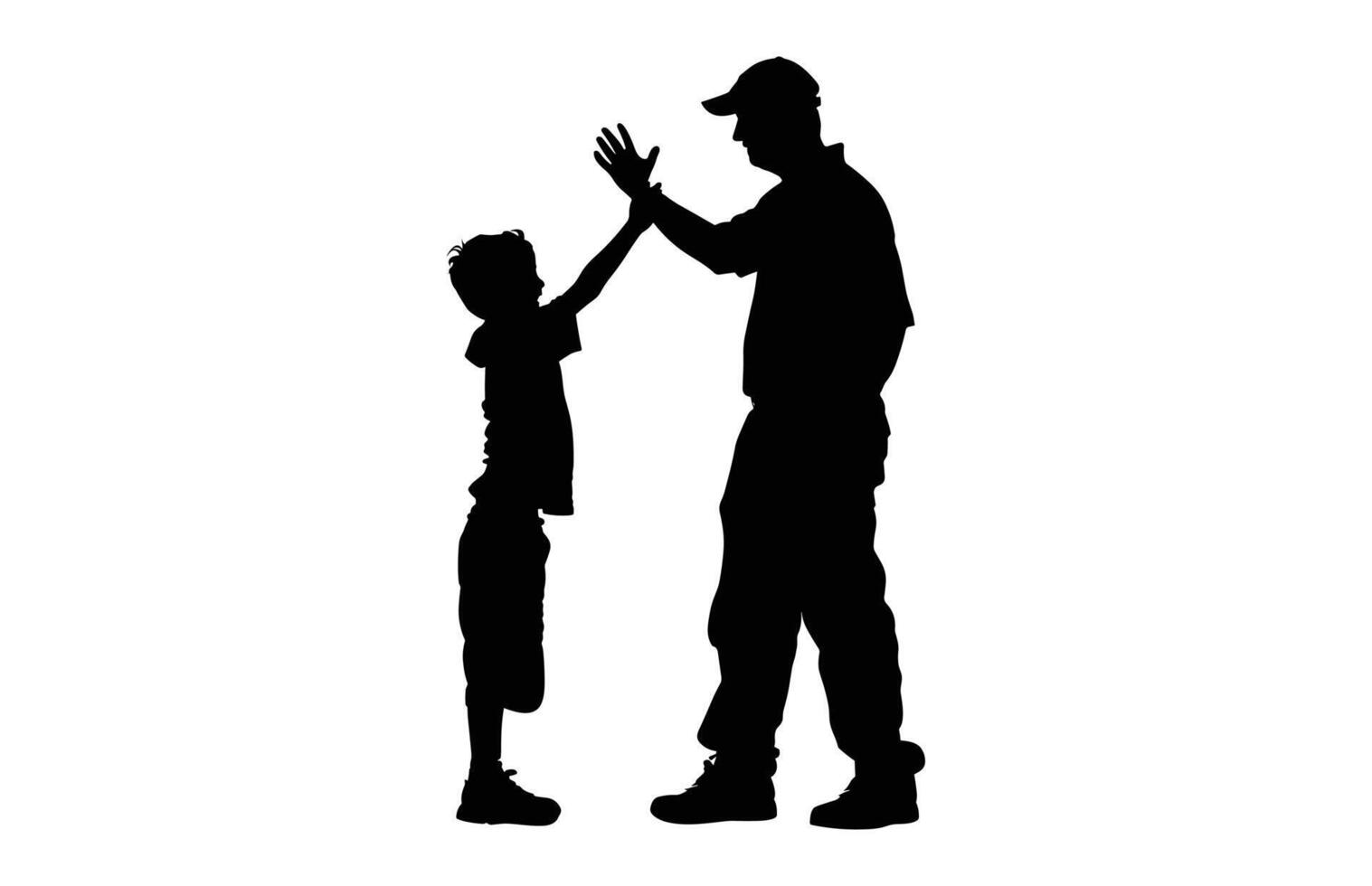 Dad and Son Giving high five Silhouette Clip art isolated on a white background vector