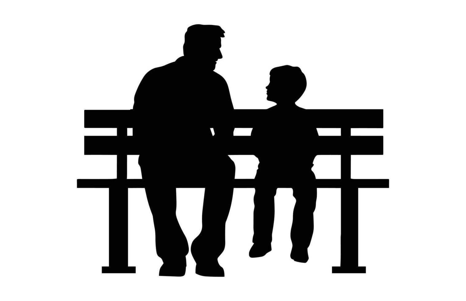 Father and Son Sitting on a Park bench Silhouette black Clip art vector
