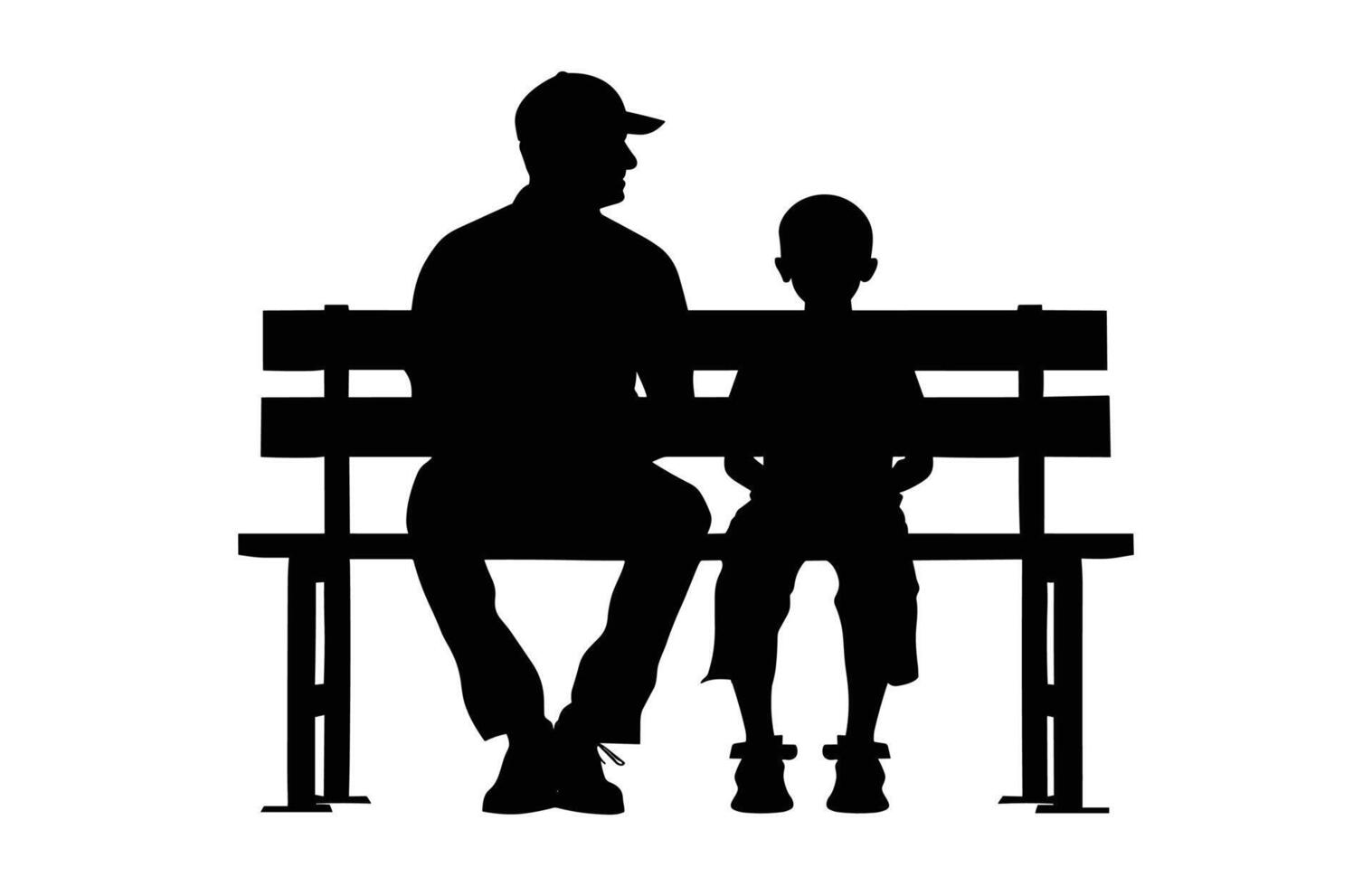 Father and Son Sitting on a Park bench Silhouette black Clip art vector