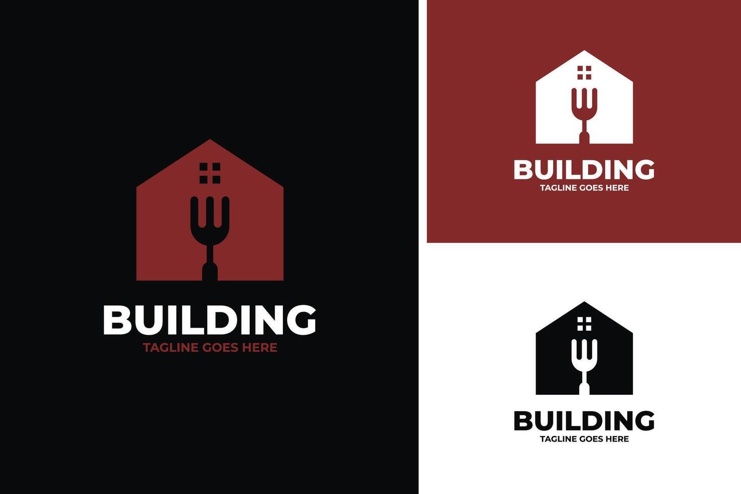 Forks and building logo design for restaurant template illustration idea vector