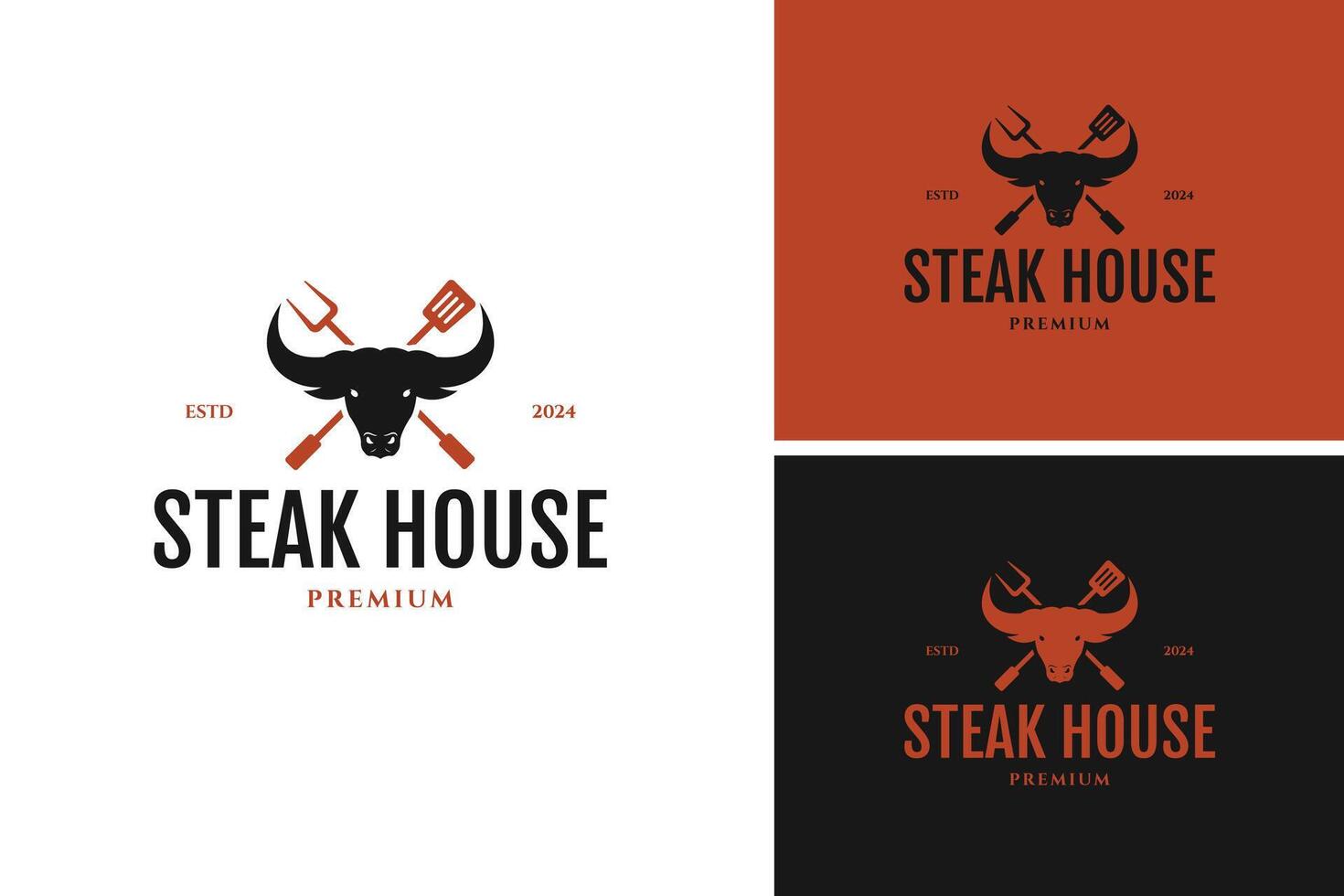 Bull or cow head icon for steak house, BBQ, grill, meat restaurant logo design template illustration idea vector