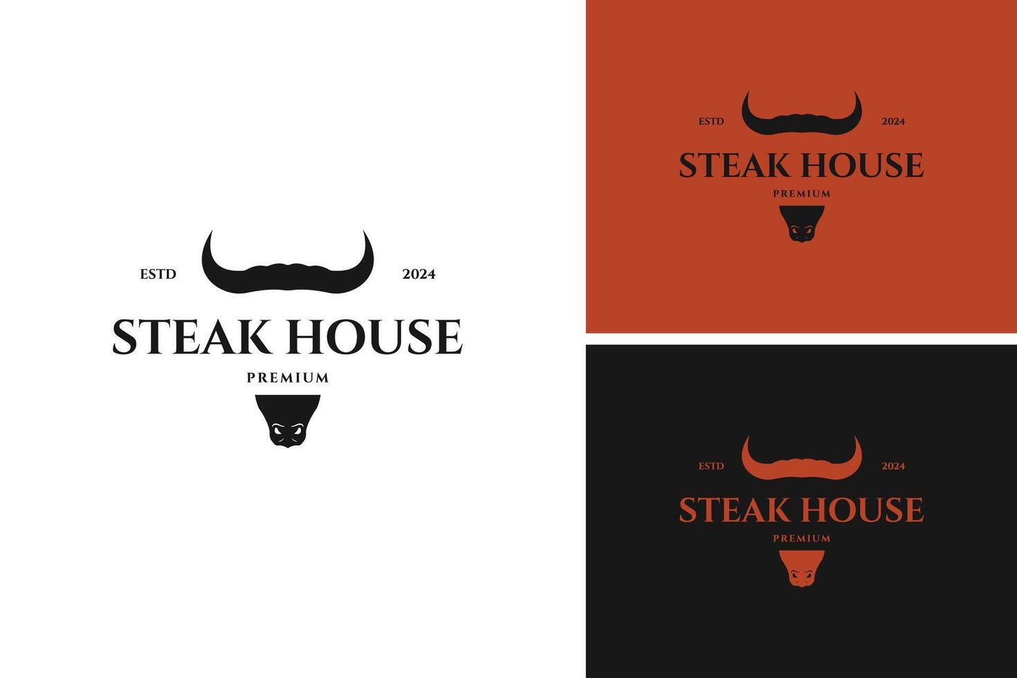 Bull or cow head icon for steak house, BBQ, grill, meat restaurant logo design template illustration idea vector