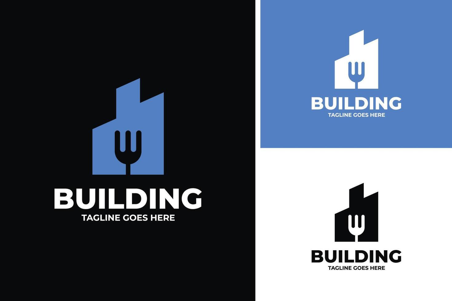 Forks and building logo design for restaurant template illustration idea vector