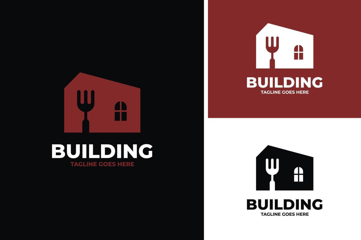 Forks and building logo design for restaurant template illustration idea vector