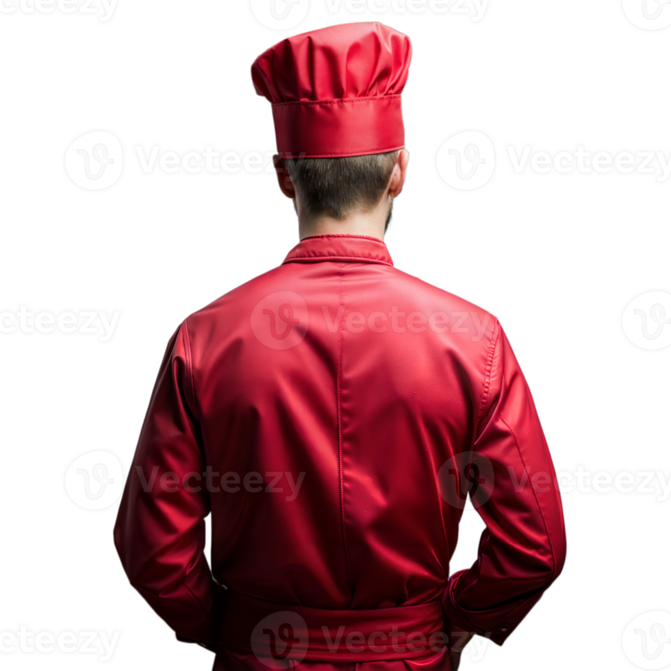 Professional chef in red uniform on transparent background png