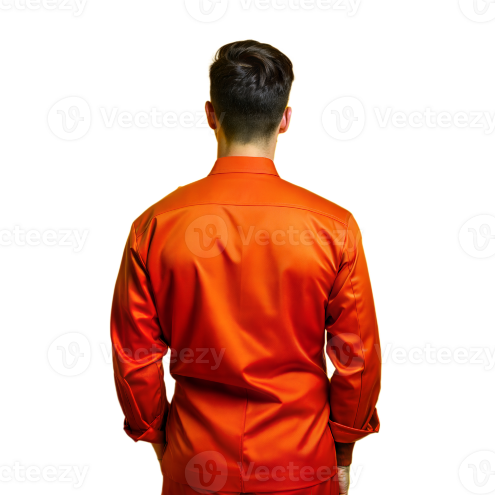 Back view of person in orange outfit on transparent background png