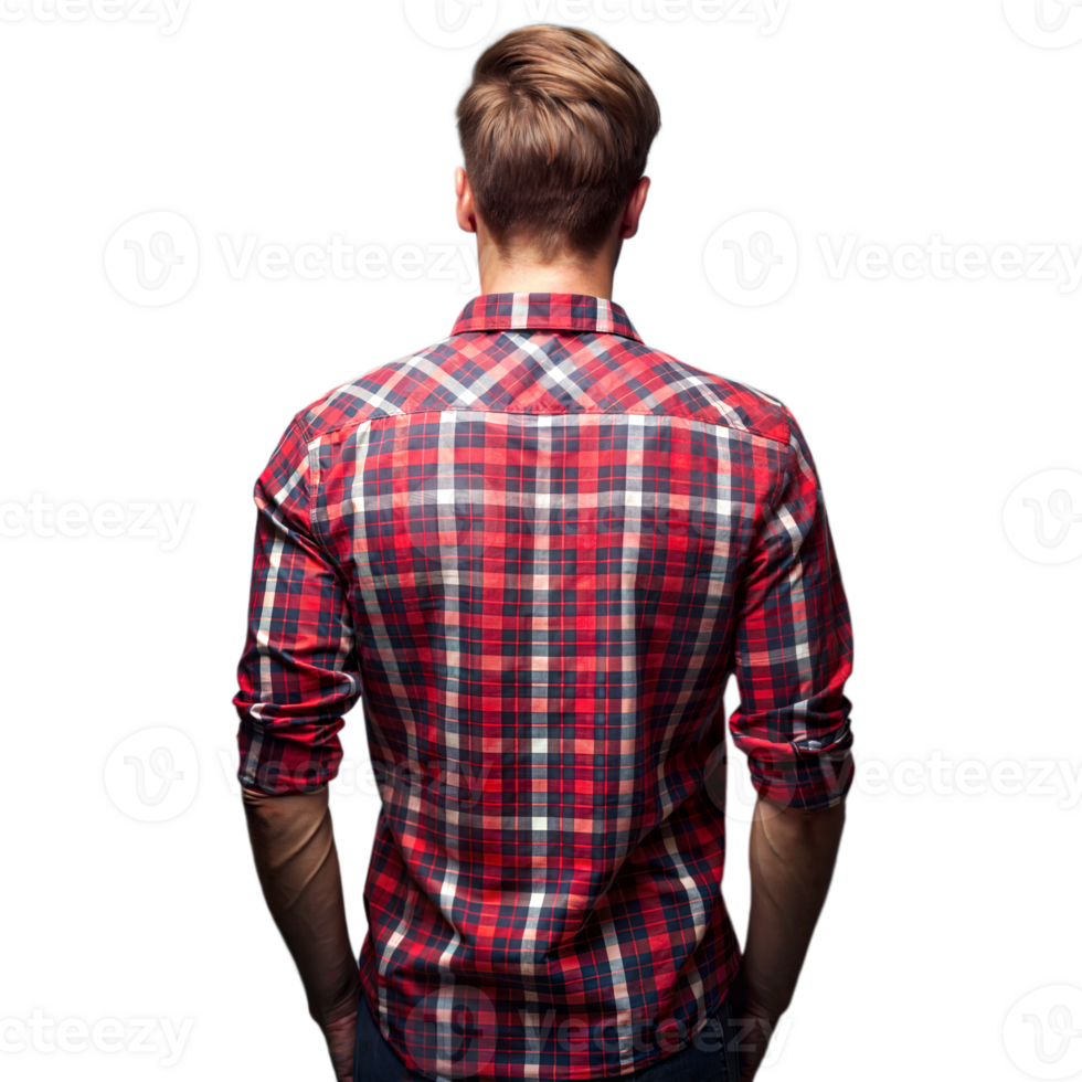 Back view of man in checkered shirt on transparent background png