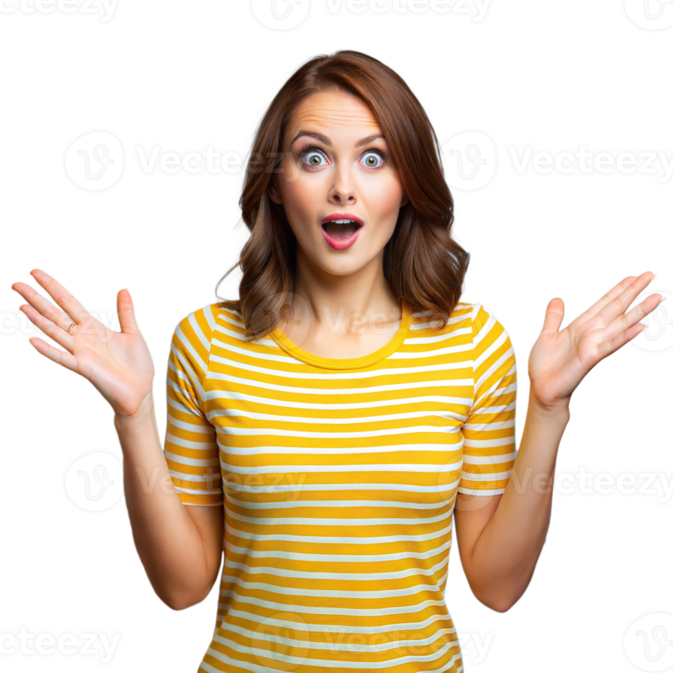 Surprised woman with open mouth on transparent background png
