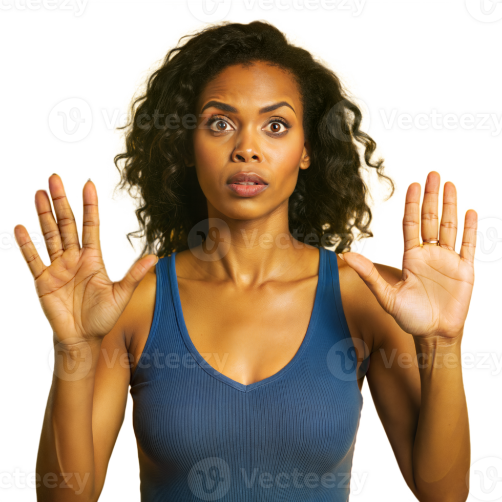 Woman showing stop gesture with transparent background png