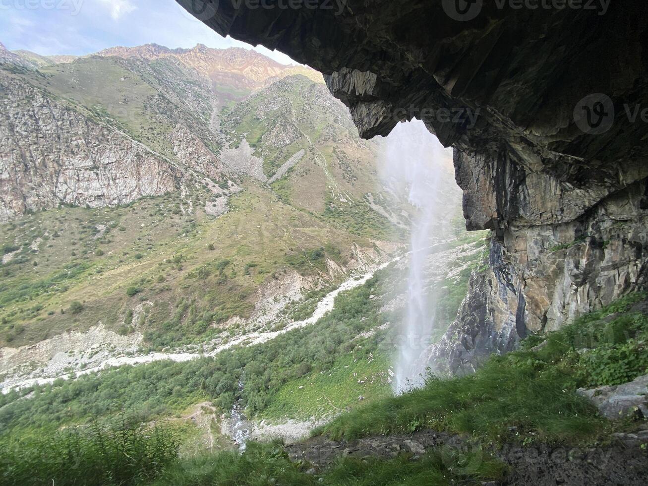 Mountains of Kyrgyzstan. Trekking in the mountains of Kyrgyzstan. Belogorsk Gorge. Beautiful view of the mountains. Waterfall in the mountains. Central Asia, Kyrgyzstan. photo