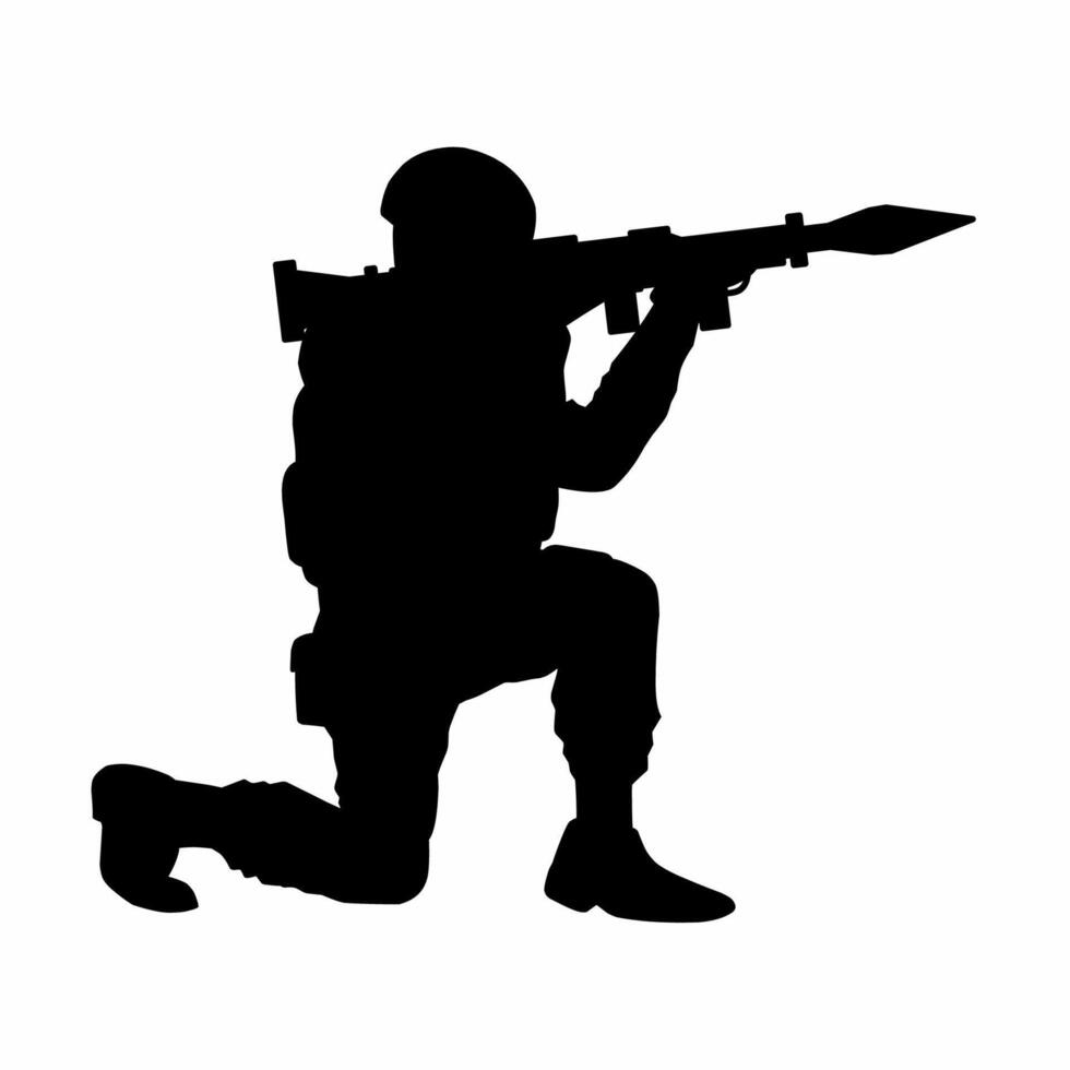 Rocket launcher soldier silhouette for military, battlefield or war vector