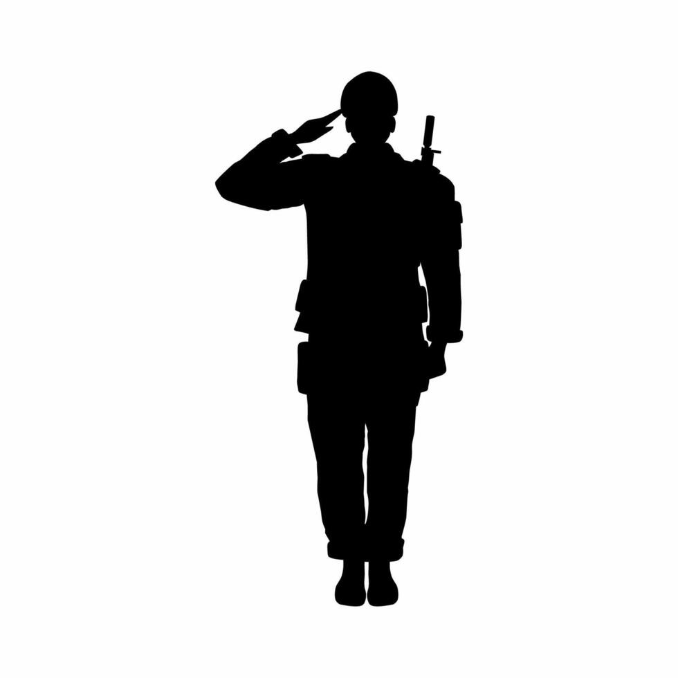 Salute soldier silhouette for military, army, battlefield or war vector