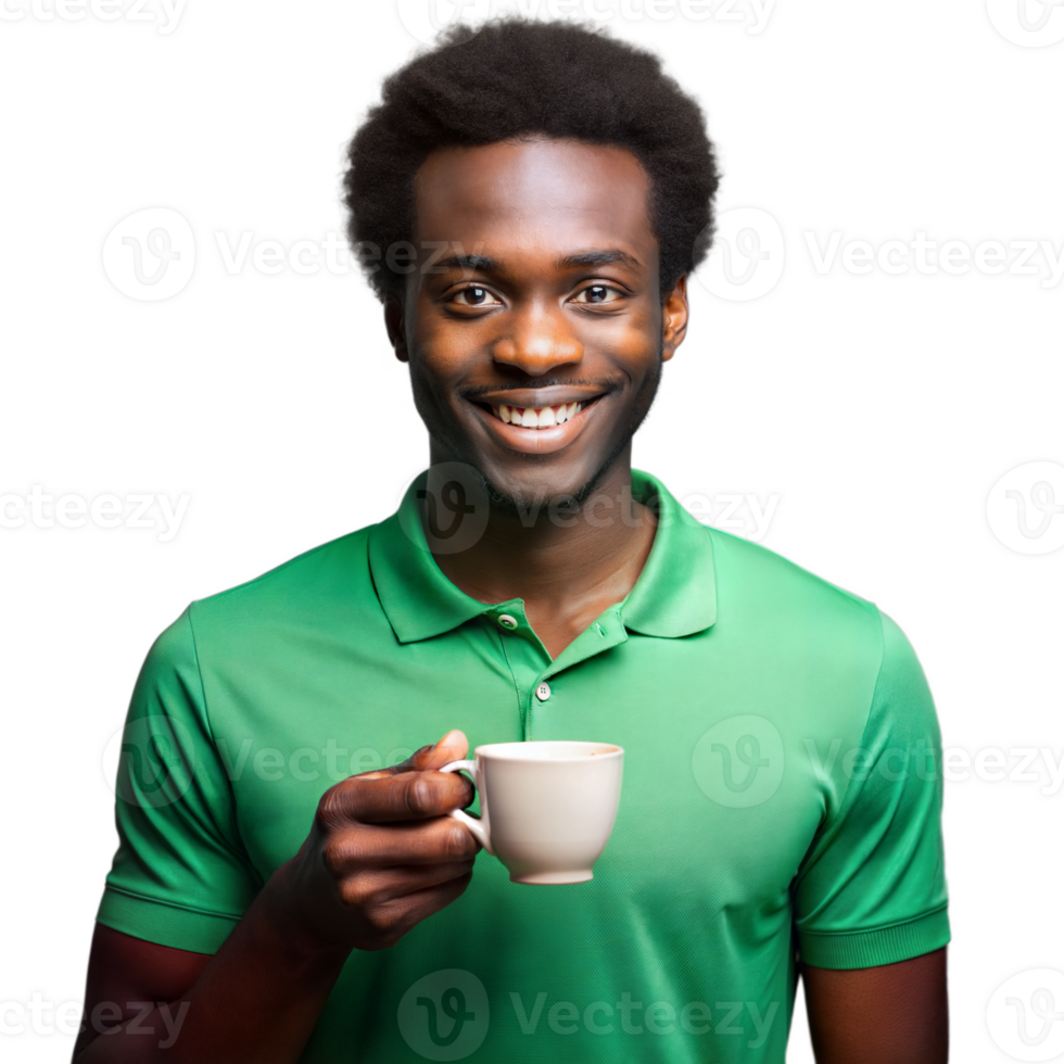 Smiling man holding coffee cup on transparent background png