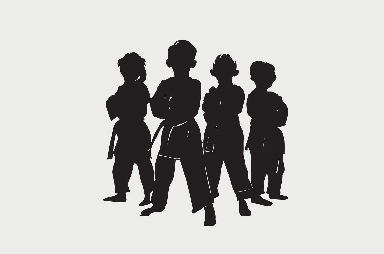 kung fu fight kids silhouette vector
